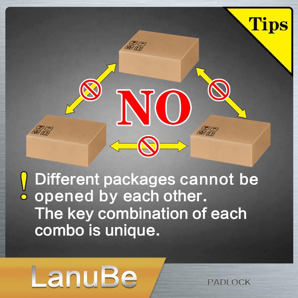 LanuBe Lock Laminated keyed Padlock (1-9/16", 40mm), keyed Alike Locks, Long Shackle,Marked Black Plastic Hoop, Pack of 12