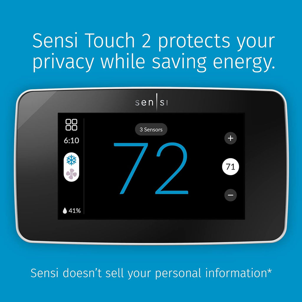 Sensi Touch 2 Smart Thermostat with Touchscreen Color Display, 100 Years of Expertise, Programmable, Wi-Fi, Data Privacy, Easy DIY, Works with Alexa, Energy Star Certified, ST76W, C-Wire Required
