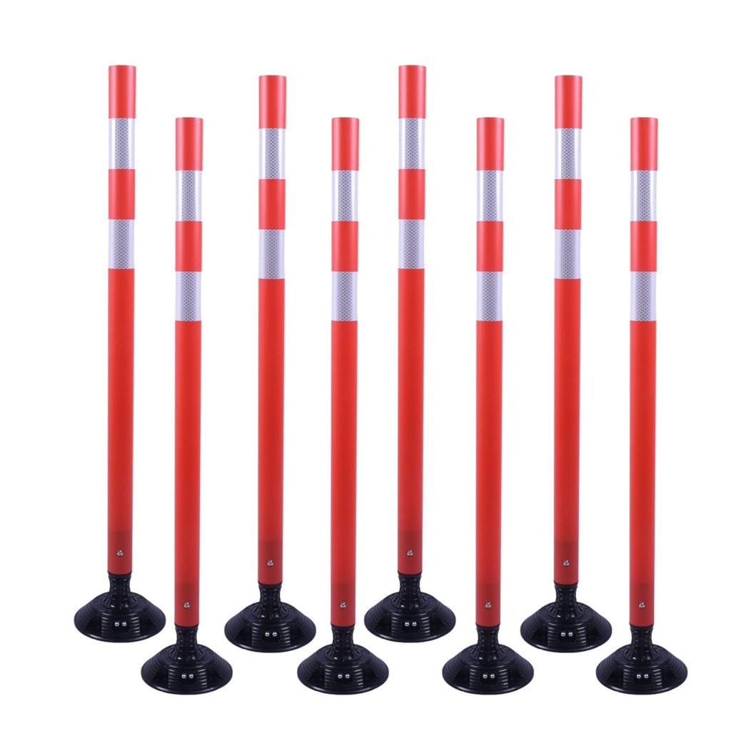 8 Pack Traffic Delineator Posts – High Visibility Reflective Safety Cones with Spring Base for Roadway, Parking, Garage, Construction Zones (Orange, 48 Inch)