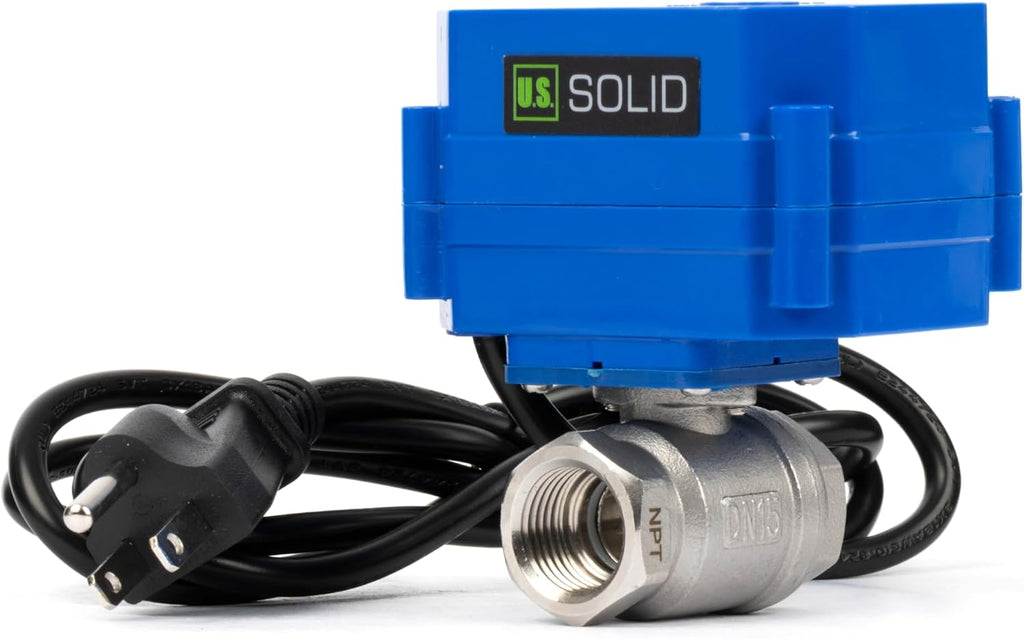 U.S. Solid 1/2" Motorized Ball Valve with US Plug 110VAC Stainless Steel Electrical Ball Valve,Auto Return, Normally Open