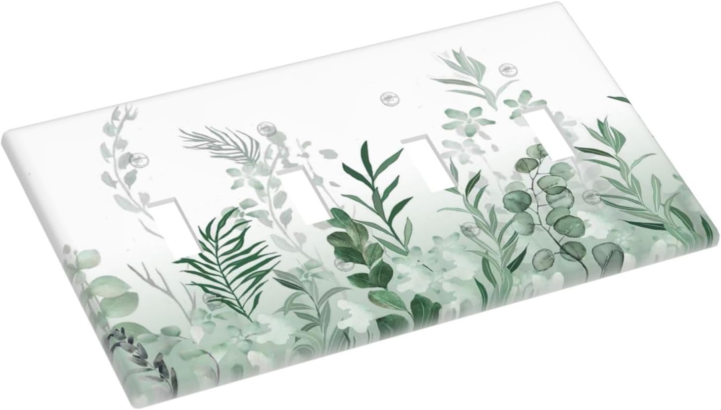 Watercolor Green Leaf Rustic Plant Eucalyptus Flowers Light Switch Covers Quad Toggle Electrical Faceplate 4 Gang Wall Plate Decorative Switch Plates for Bed Room Living Room Decor