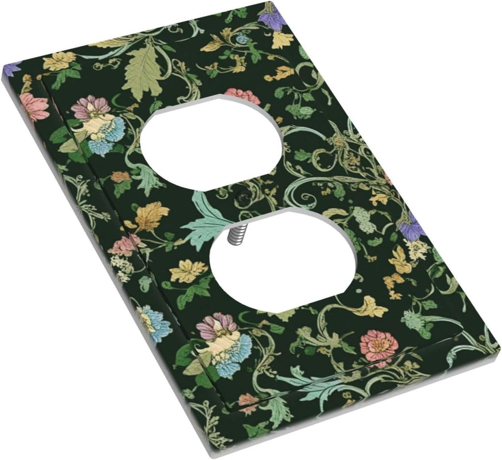 Decorative Outlet Covers Vintage Green Leaf Plant Rustic Pink Flower 1 Gang Duplex Light Switch Cover Plate Wall Plates for Electrical Outlets Switchplate Faceplate