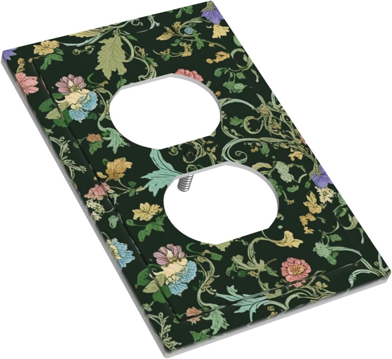 Decorative Outlet Covers Vintage Green Leaf Plant Rustic Pink Flower 1 Gang Duplex Light Switch Cover Plate Wall Plates for Electrical Outlets Switchplate Faceplate