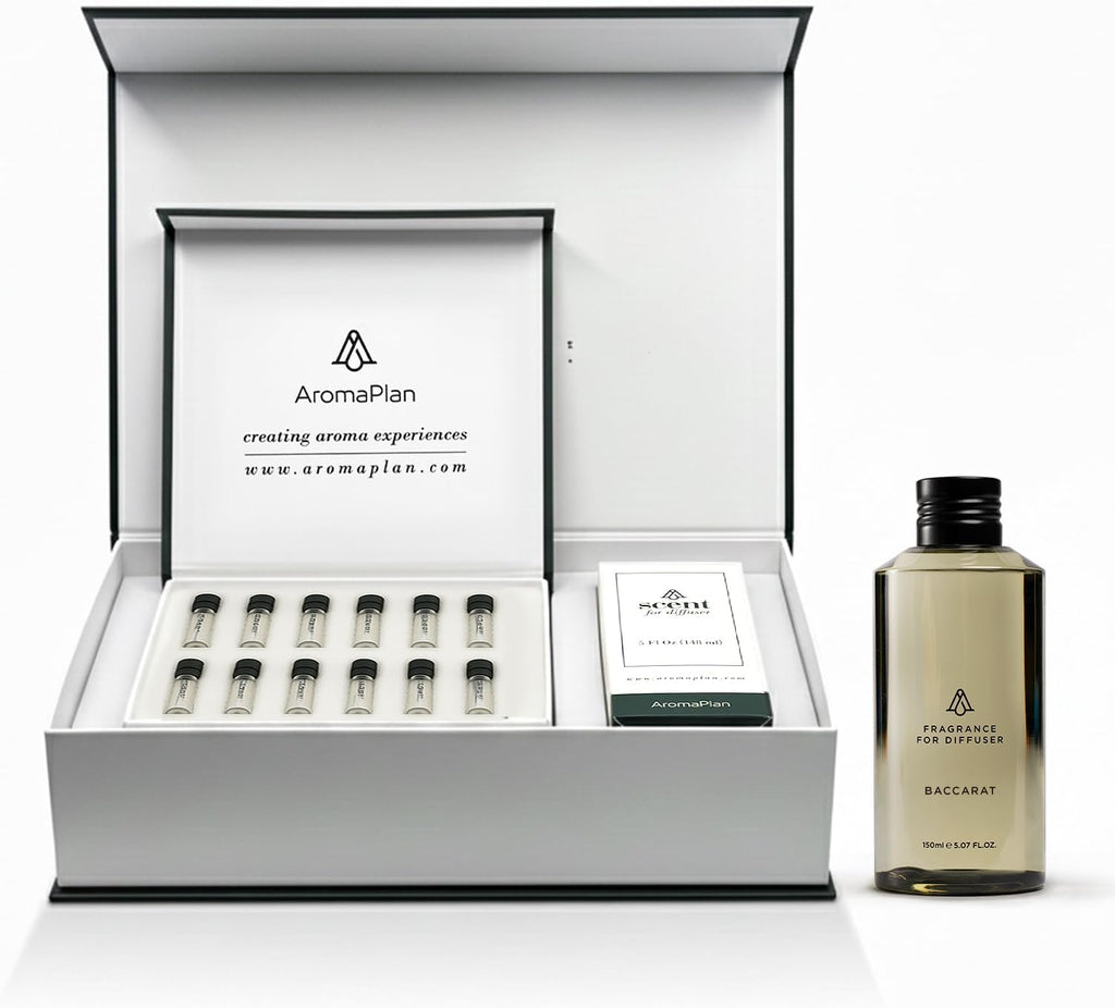 AromaPlan Hotel Scents Inspired by Baccarat Rouge 5 Fl Oz (148ml) & Sample Set with Top 12 Fragrances -Home Luxury Aroma & Hotel Fragrance Diffuser Oil for Aromatherapy, USA Made