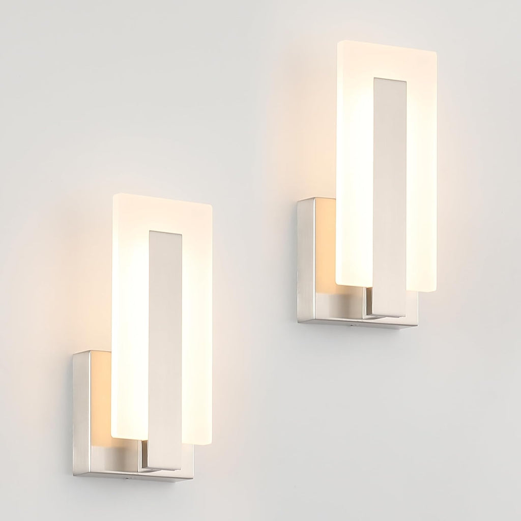 Joosenhouse LED Wall Sconce Set of 2, Hardwired Dimmable Wall Mounted Lights, Indoor Wall Lights for Hallway, Bedroom, Study, Living Room, 9.76 Inch Brushed Nickel Wall Sconce Lighting