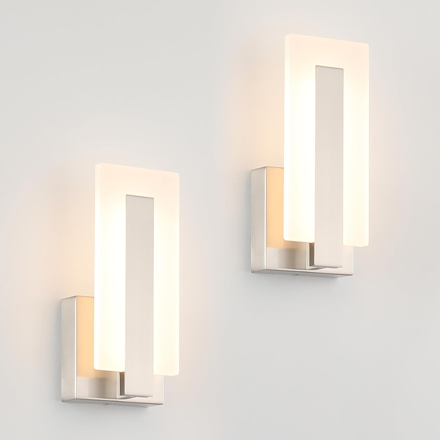 Joosenhouse LED Wall Sconce Set of 2, Hardwired Dimmable Wall Mounted Lights, Indoor Wall Lights for Hallway, Bedroom, Study, Living Room, 9.76 Inch Brushed Nickel Wall Sconce Lighting