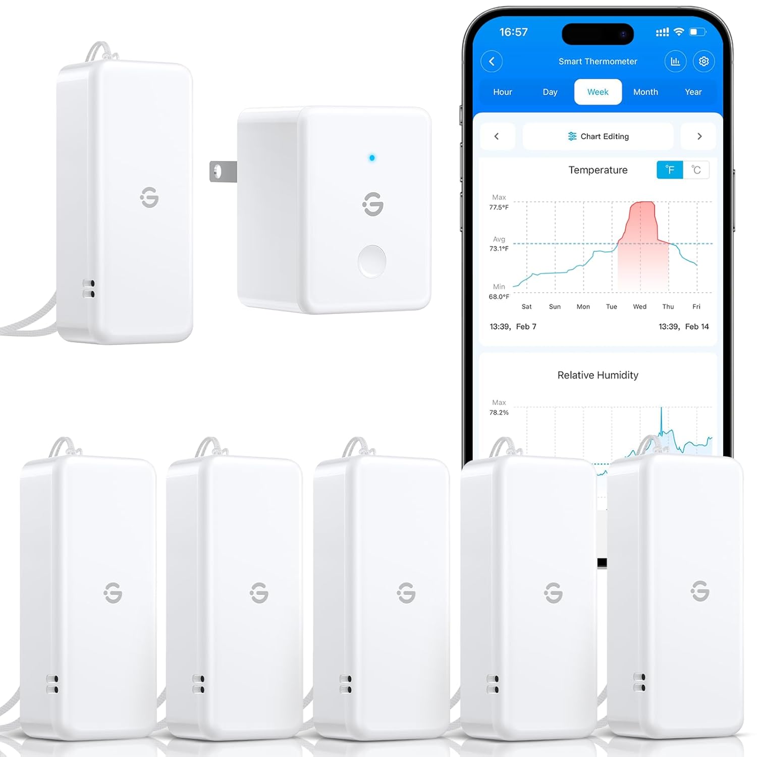 GoveeLife 2.0 WiFi Hygrometer Thermometer 6 Pack, Smart Humidity Temperature Sensor with App Notifications, Temperature Humidity for Bedroom, Wine Cellar, Basements（Only Support 2.4G Wi-Fi）