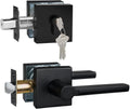 1 Set Passage Door Lever and Single Cylinder Deadbolt Lock Set, Heavy Duty Square Handle for Entrance and Front Door, Matte Black