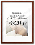 iHery Standard 16x20in Premium Truly Natural OAK Wood Walnut Color Picture Frame with 2 Mats (11x14,16x20), Acrylic Glass Thickened Backboard, Minimalist Photo Frames Narrow Border Set of 1