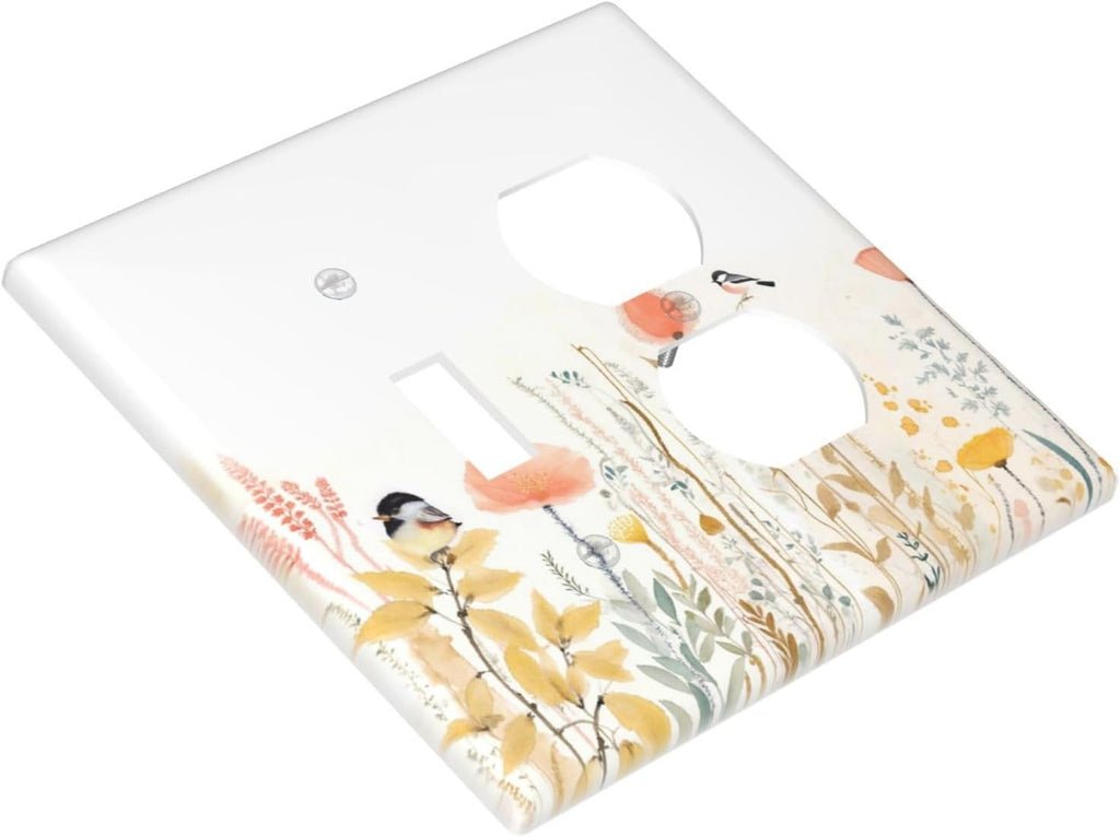 Wallplates Colorful Floral Watercolour Cuddly Bird 1 Toggle 1 Duplex Switch Plate Electrical Gfci Faceplate Decorative Light Switch Covers For Bed Room Living Room Decor
