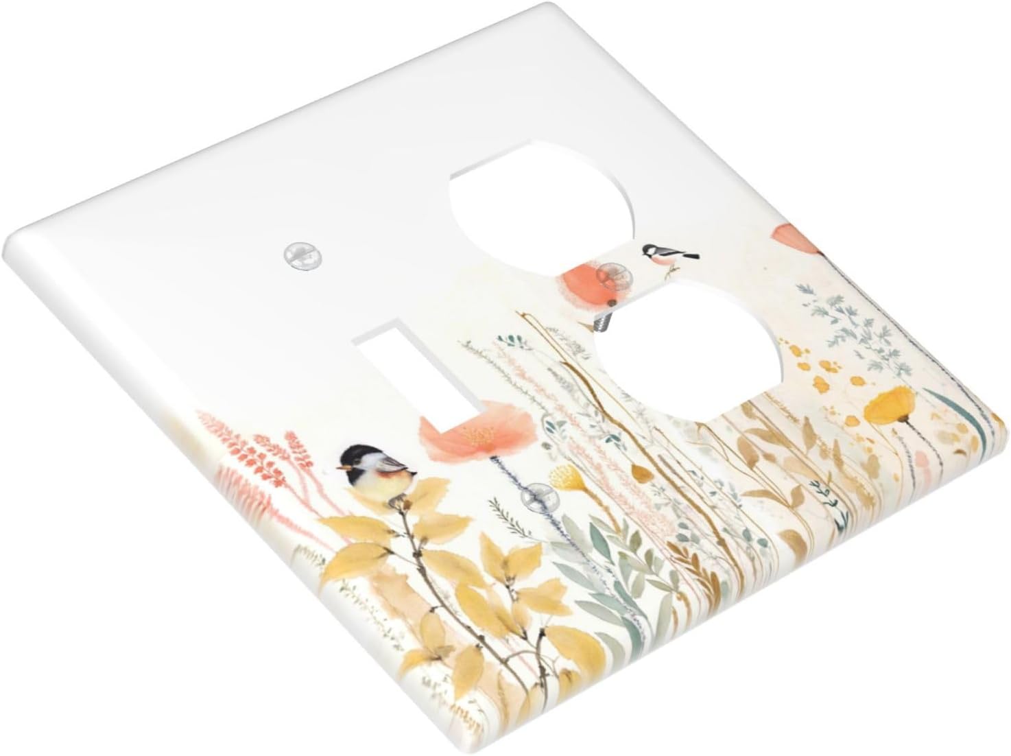 Wallplates Colorful Floral Watercolour Cuddly Bird 1 Toggle 1 Duplex Switch Plate Electrical Gfci Faceplate Decorative Light Switch Covers For Bed Room Living Room Decor