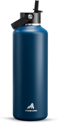 POWCAN 32 oz Water Bottle Insulated: BPA-Free, Leakproof Lid with Straw, Lightweight, Flex Cap, Stainless Steel Water Bottle for Hoilday, Men, Commute, Worker, Walking, Cycling, Daily (Indigo Blue)
