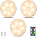 Warm Color LED Closet Lights Motion Sensor Step Light, USB Rechargeable Battery Operated Puck Lights, Dimmable Under Cabinet Counter Lighting for Wardrobe Kitchen (3 Pack)