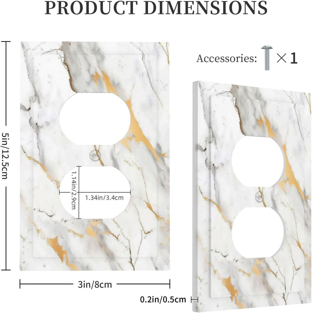 Outlet Covers Marbling Style White Background Gold Gray Stripes 1 Gang Duplex Light Switch Cover Decorative Switch Plates Electrical Receptacle Faceplate Wall Plate For Bathroom Kitchen
