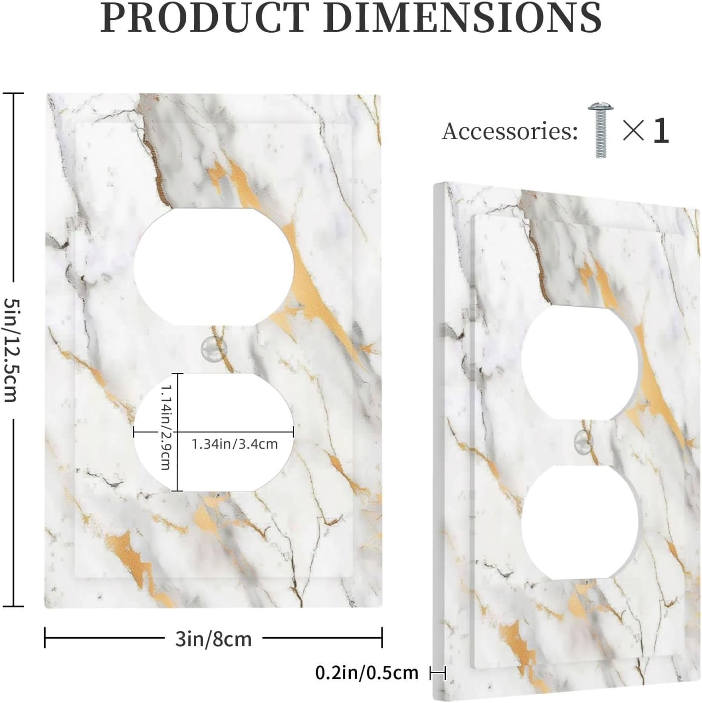 Outlet Covers Marbling Style White Background Gold Gray Stripes 1 Gang Duplex Light Switch Cover Decorative Switch Plates Electrical Receptacle Faceplate Wall Plate For Bathroom Kitchen
