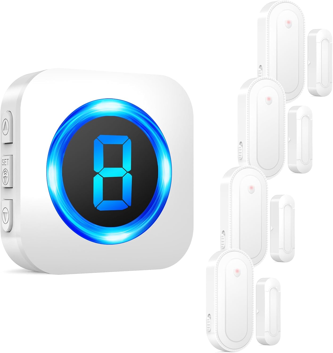 SURFOU Doorbell Chime with 4 Sensors 1 Receiver, When Door Opens,Door Sensor Chime,Alarms for Business/Home,Digital Doorbell Chime,55 Chimes 5 Volumes,1000FT/300M,IP55 Waterproof