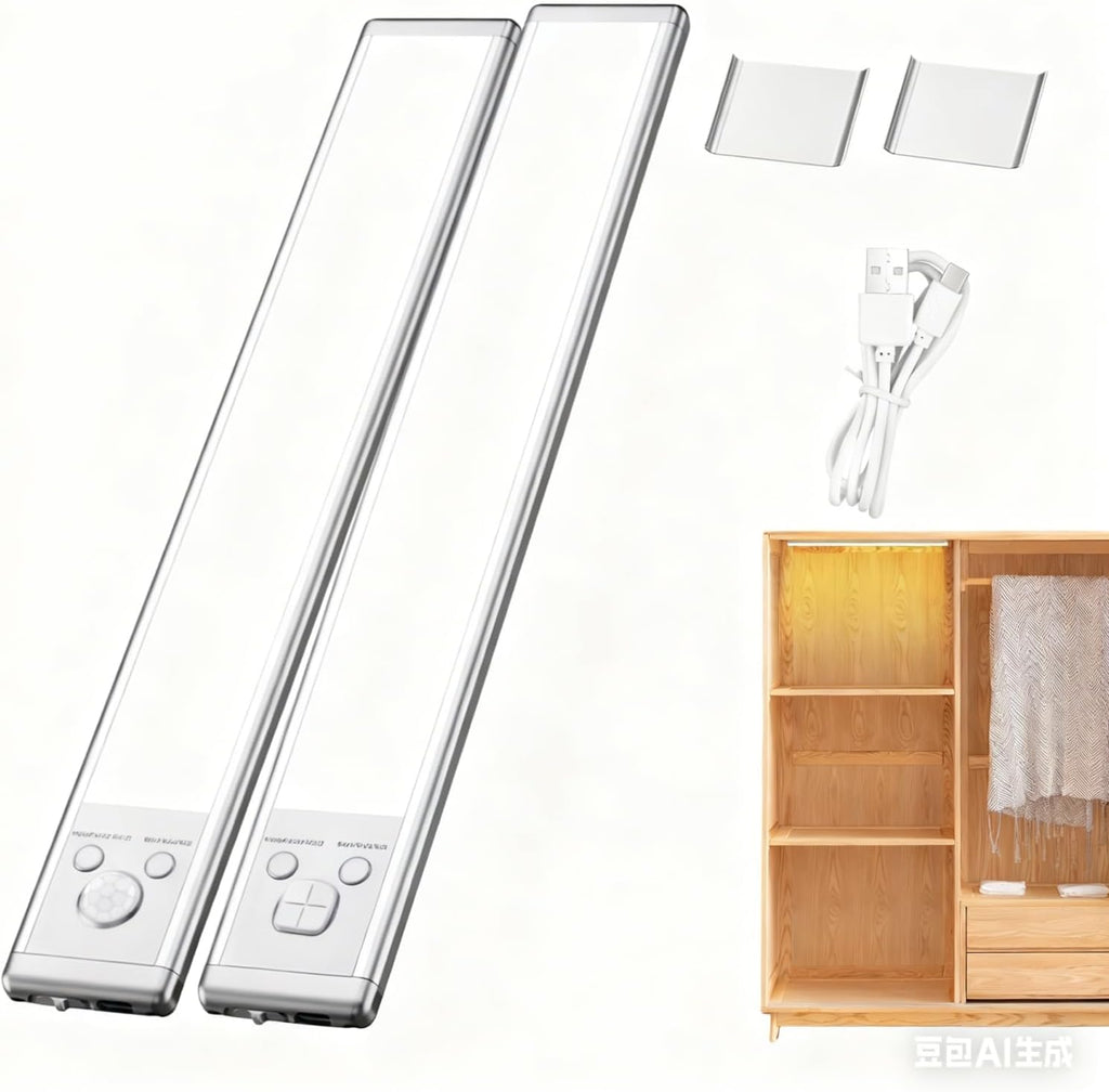 Under Cabinet Kitchen Lights, 2PCS Motion Sensor LED Dimmable Lamp, Magnetic Motion Sensor Light, Rechargeable LED Wardrobe Lights for Under Cabinet Closet Hallway Kitchen Bedroom Shelf Counter