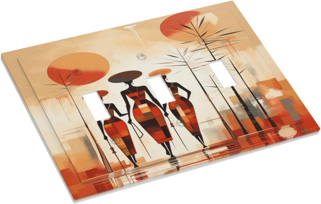 Decorative Light Switch Plate Covers Minimalist Black Women Bohemia Sun 3 Gang Light Switch Cover Plate Triple Toggle Wall Plate Outlet Covers Faceplate for Bedroom Home Decor