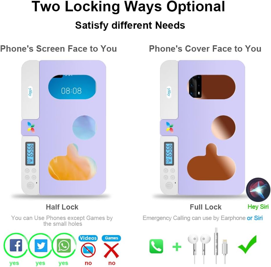 ySky Portable Phone Lock Box with Timer for iPhone and Android Phones, Self-Control Timed Phone Jail Locker to Help Kids,Students, Adults Focus Back, Unplug from Phones Boost Your Mental Wellness