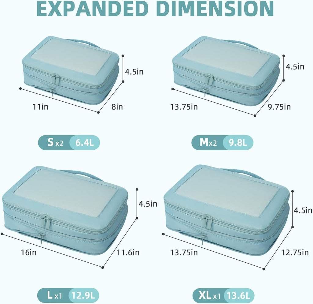 BAGAIL 4 Set/6 Set/8 Set Compression Packing Cubes Travel Accessories Expandable Packing Organizers (Square Mesh, 06-Dusty Blue)