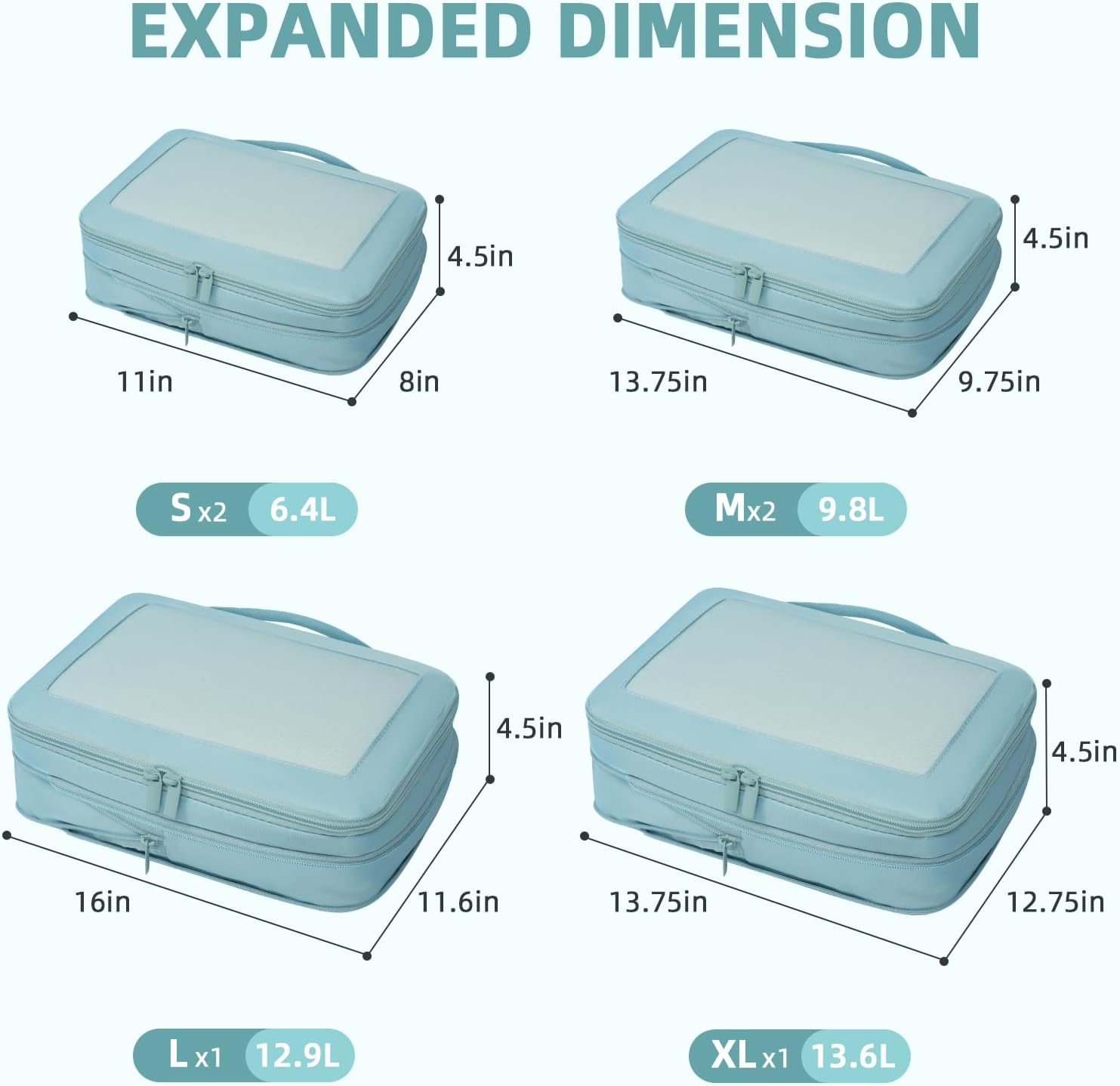 BAGAIL 4 Set/6 Set/8 Set Compression Packing Cubes Travel Accessories Expandable Packing Organizers (Square Mesh, 06-Dusty Blue)
