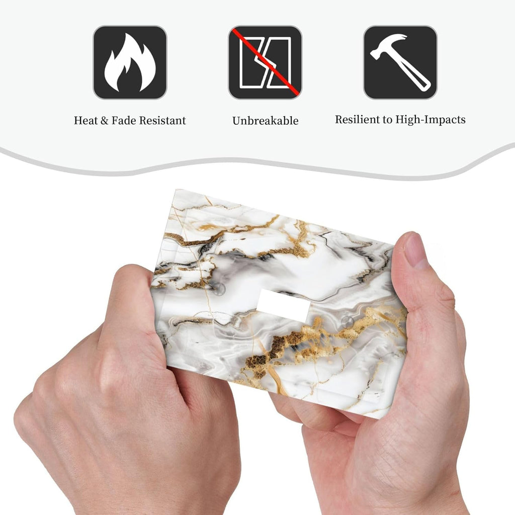 Luxurious Marble Abstract White Gold Tile Modern Simplicity Decorative Light Switch Cover 1 Gang Single Toggle Device Electrical Faceplate Switchplates Decorator Outlet Wall Plate for Bathroom Kitchen
