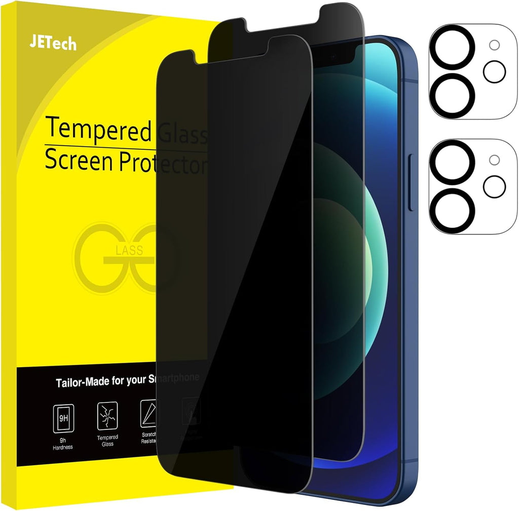 JETech Privacy Screen Protector for iPhone 12 6.1-Inch with Camera Lens Protector, Anti Spy Tempered Glass Film, 2-Pack Each