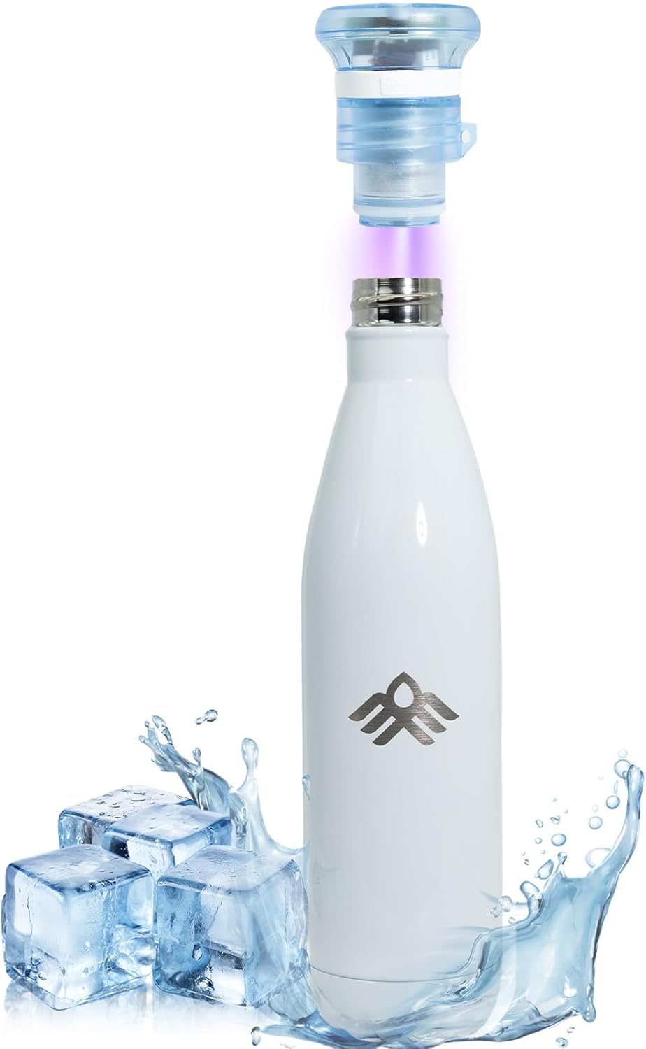 Smart Self-Cleaning Water Bottle 17oz Ivory Stainless Steel Insulated Purifying Bottle LED + Activated-Carbon Dual Filtration USB-C Rechargeable BPA-Free for Outdoor, Gym & Office