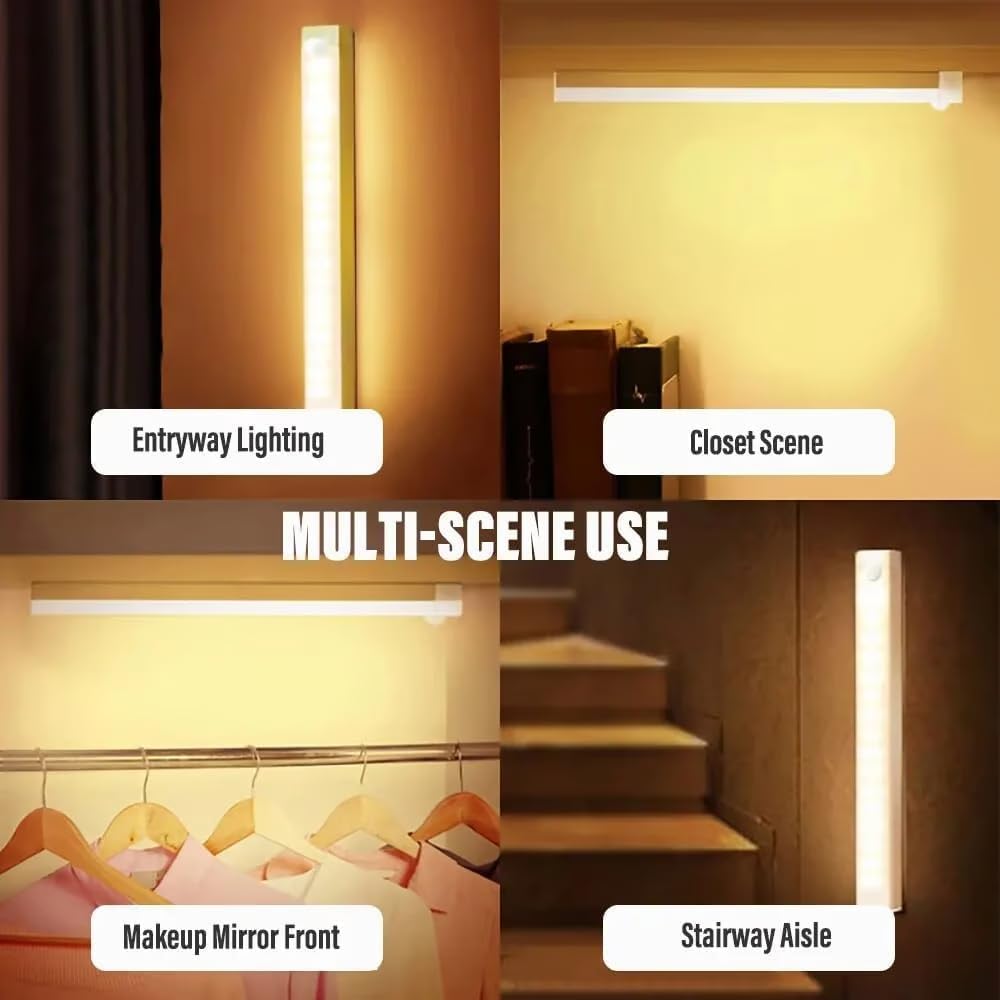 Punch-Free Smart Sensor Magnetic Rechargeable LED Lights, Motion Sensor Light Indoor for Stairs, Wardrobe, Cabinet (4PCS Warm Light,30cm/11.81in)