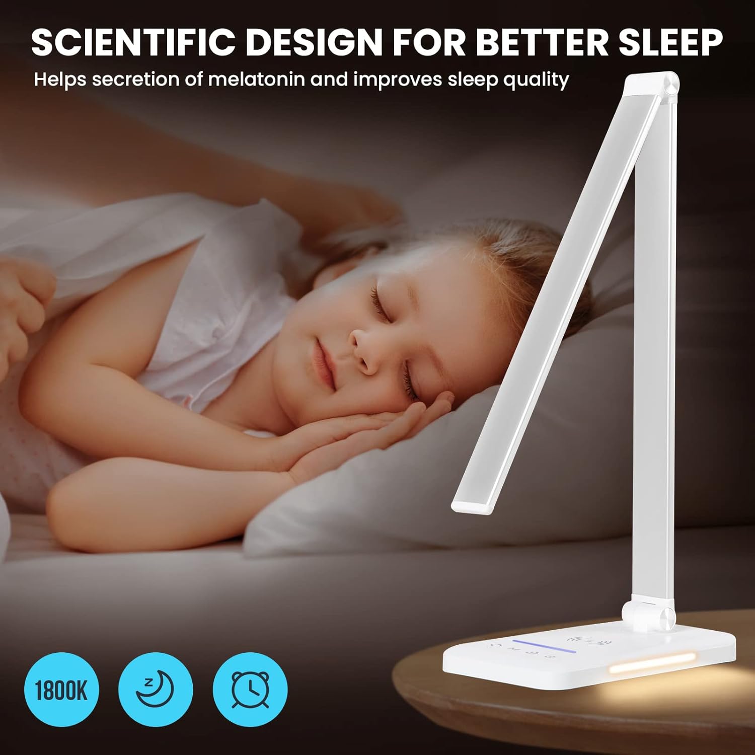 LED Desk Lamp with Night Light, Fast Wireless Charger, USB Charging Port, 10 Brightness, 5 Color Modes, Dimmable Bedside Table Lamp for Bedroom, Touch Control, Auto Timer, 1200Lux Super Bright
