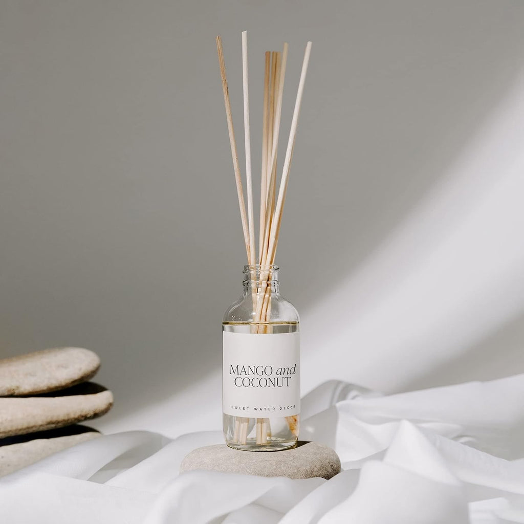 Sweet Water Decor Mango and Coconut Reed Diffuser Set - Pineapple, Mango, Orange, Coconut Milk Scented Diffuser for Home - Summer Home Decor and Air Freshener
