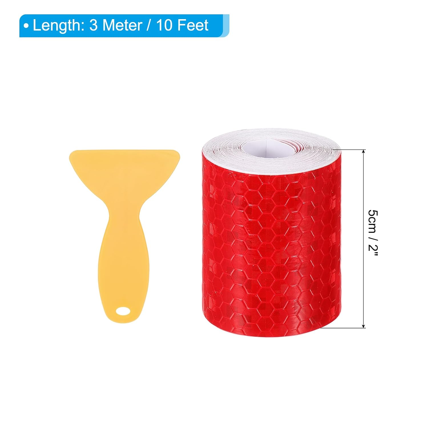 PATIKIL 2 Inch x 10 ft Reflective Tape, 1 Roll Waterproof Self Adhesive High Visibility Caution Warning Safety Tape Reflector with Scraper for Trucks Trailers Cars, Red