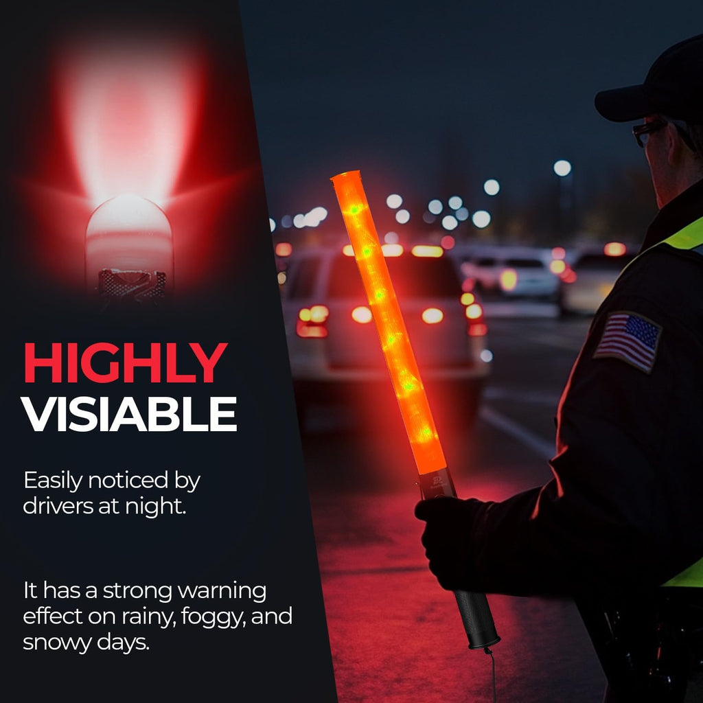 RoadHero 2 Pack Traffic Wand, 21 Inch Led Traffic Control Wands with 2 Flashing Modes, Safety Light Baton with Side Clip for Airport, Parking, Car Directing