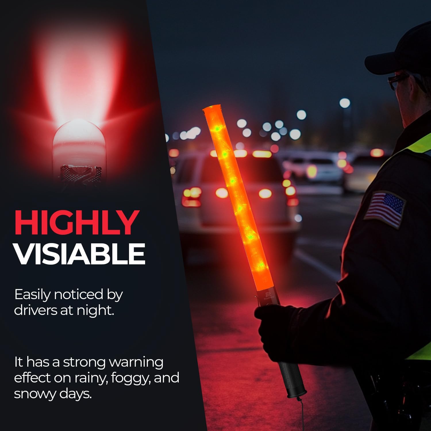 RoadHero 2 Pack Traffic Wand, 21 Inch Led Traffic Control Wands with 2 Flashing Modes, Safety Light Baton with Side Clip for Airport, Parking, Car Directing