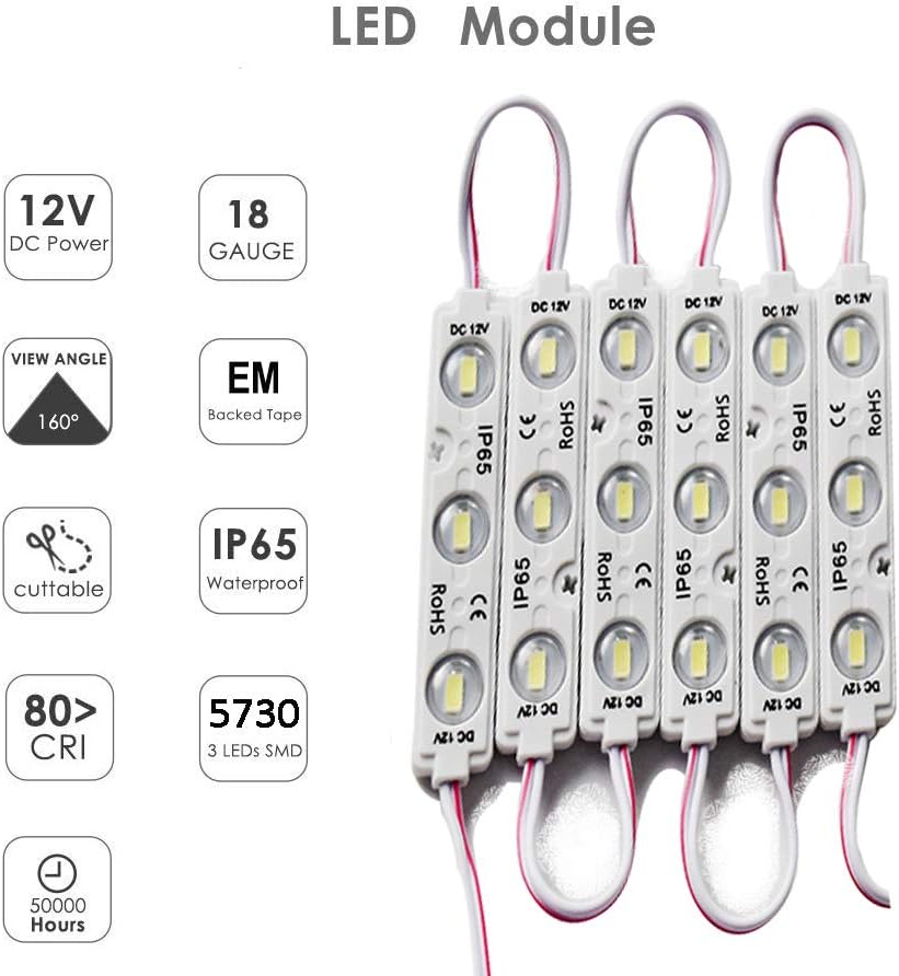 LED Module,Replacement Lights For Inflatables White 10pcs 5 Ft 5730 SMD 150LM Per LED Module IP65 Waterproof Light for Letter Sign Advertising Signs with Tape Adhesive Backside (white light)