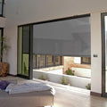 ZSHINE Hard-Wired Outdoor Snow Blocking Weatherproof Motorized Patio Roller Shades Remote Control for Porch Balcony Customized Size (Grey 10% Openness)