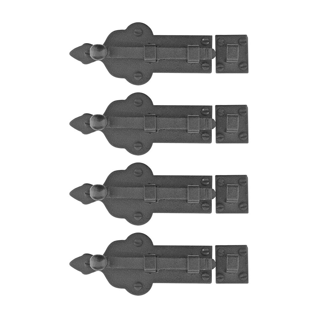 Renovators Supply Manufacturing Slide Bolt Latch 3 3/4 in. Black Wrought Iron Ball Tip Style Slide Bolt with Mounting Hardware Pack of 4