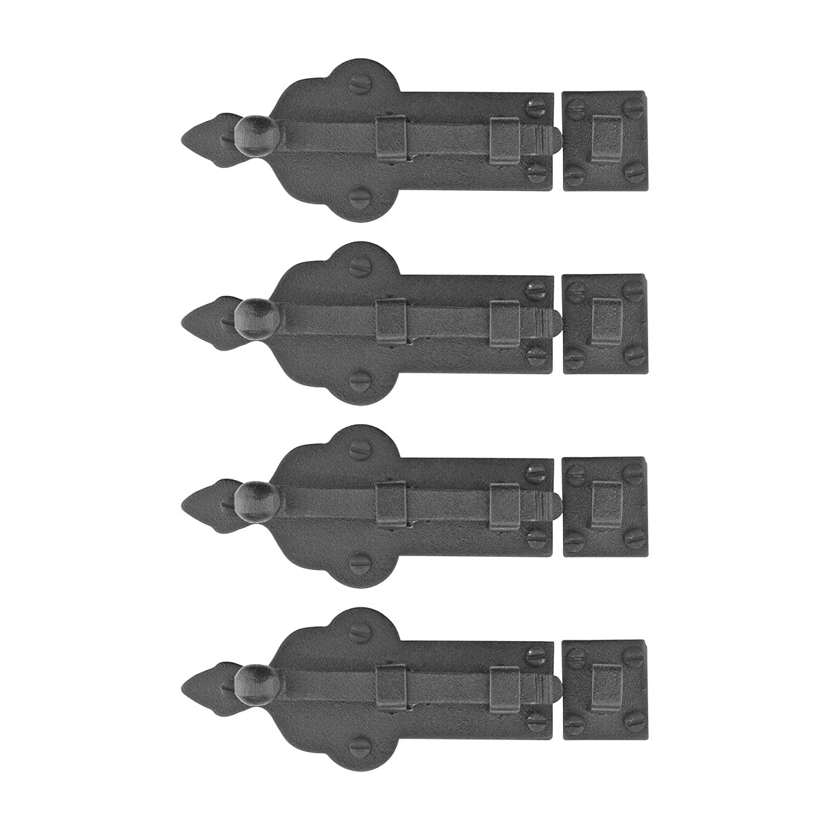 Renovators Supply Manufacturing Slide Bolt Latch 3 3/4 in. Black Wrought Iron Ball Tip Style Slide Bolt with Mounting Hardware Pack of 4