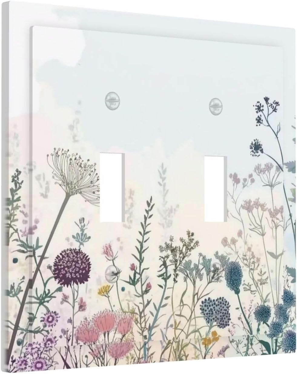 Colorful Wildflower Watercolor Dandelion Floral Decorative Switch Plates 2 Gang Double Toggle Outlet Light Switch Cover Wall Plate Electrical Faceplate For Cabin Home Decor