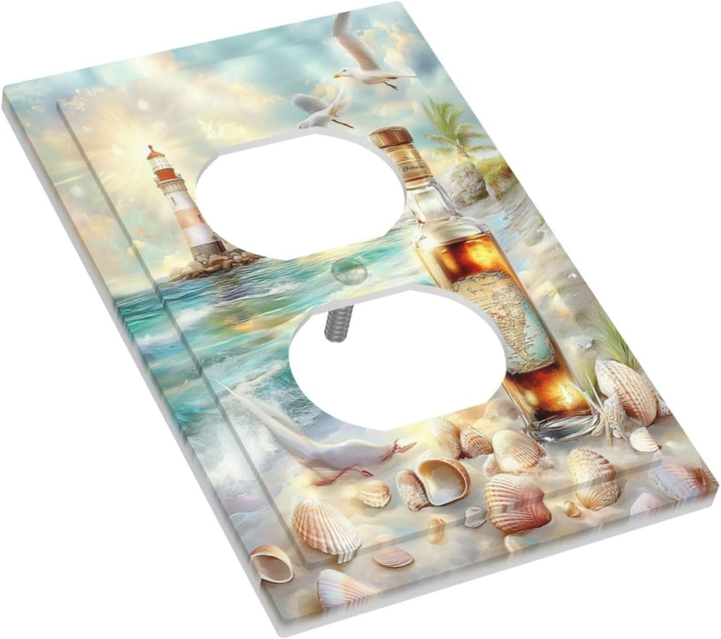 Outlet Covers Beach Ocean Lighthouse Seashells 1 Gang Duplex Light Switch Cover Decorative Switch Plates Electrical Receptacle Faceplate Wall Plate For Bed Room Living Room Decor