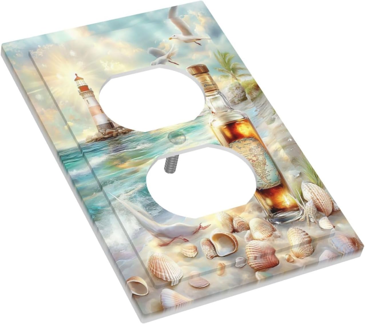 Outlet Covers Beach Ocean Lighthouse Seashells 1 Gang Duplex Light Switch Cover Decorative Switch Plates Electrical Receptacle Faceplate Wall Plate For Bed Room Living Room Decor