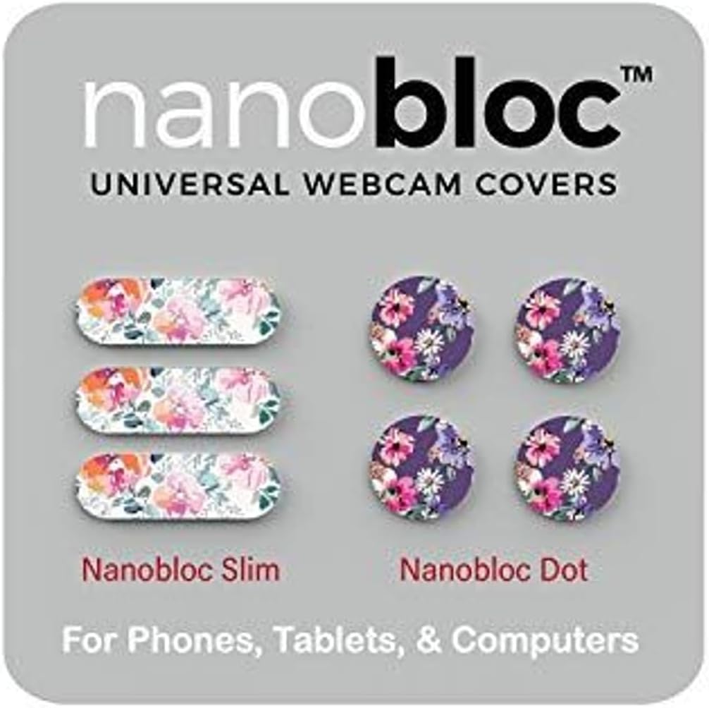 Camera Cover Slide Set - 7-Piece, Floral - Webcam Covers & Camera Privacy Stickers with Nano Suction No-Residue Reusable Blocker