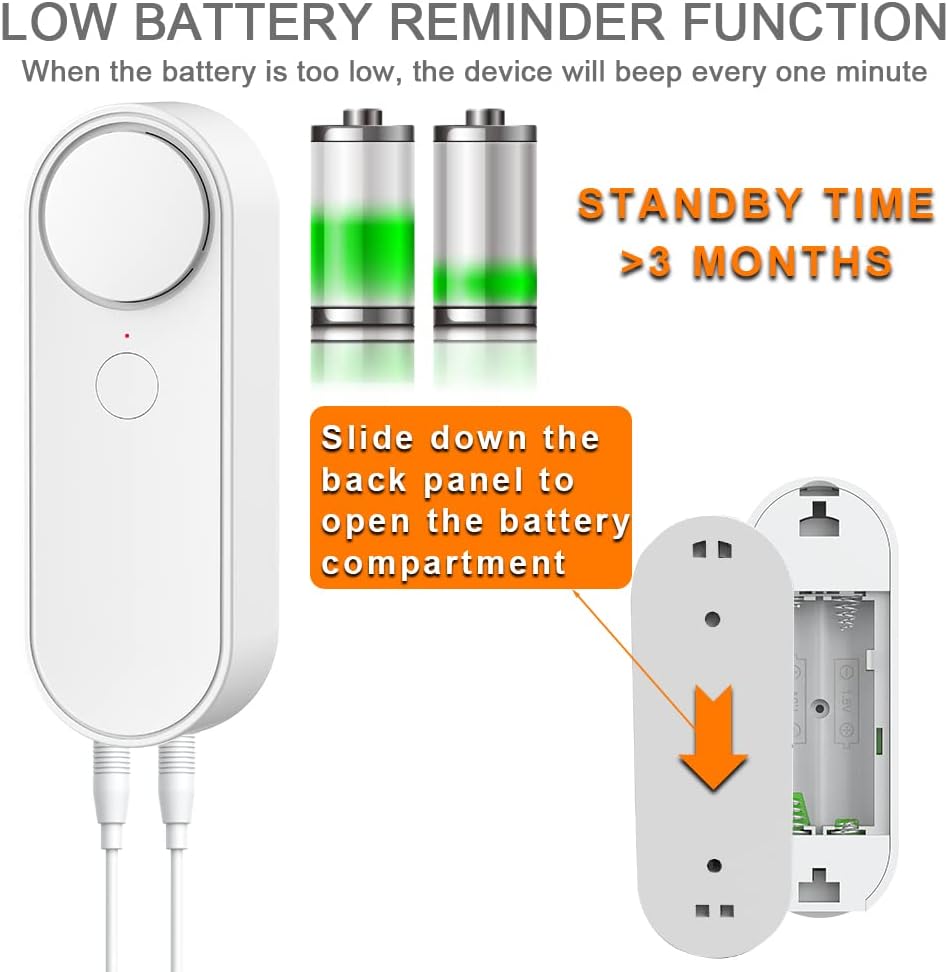 WiFi Water Leakage Detector with Dual Probe, Smart Water Sensor Alarm, Detached 16.4FT Dual Detection Line, Left and Right Dual Alarms, Remote App Monitoring, Dual Alerts, AAA Battery Powered(Include)