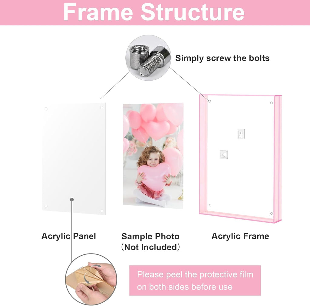 8x10 Picture Frames, Stunning Color Acrylic Photo Frame, Wall & Tabletop Display Frames, Modern Floating Style for Home Office Decoration, Pink (1 Pack)