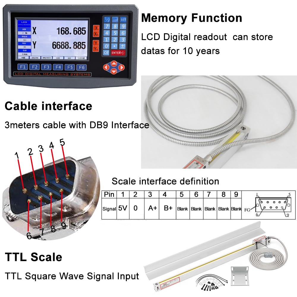 2/3 Axis Digital Readout and TTL Precision Linear Glass Scale DRO Encoder for Milling Lathe. Note:Display&Scales Sold Separately,Pls Select The Size Options! (2 Axis LCD Digital Readout ONLY!)
