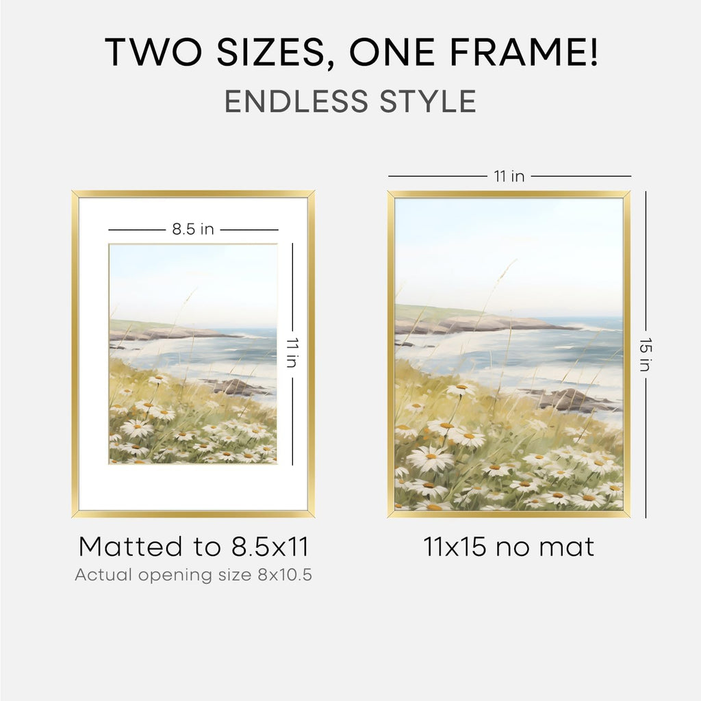 Homeforia 11x15 Picture Frame Gold, High End Metal 11x15 Poster Frames with Mat for 8.5x11, 11 x 15 Gold Frames Matted to 8.5 x 11 inch Photo, 11by15 Hanging Frames, Tempered Glass, Wall Kit, Set of 1