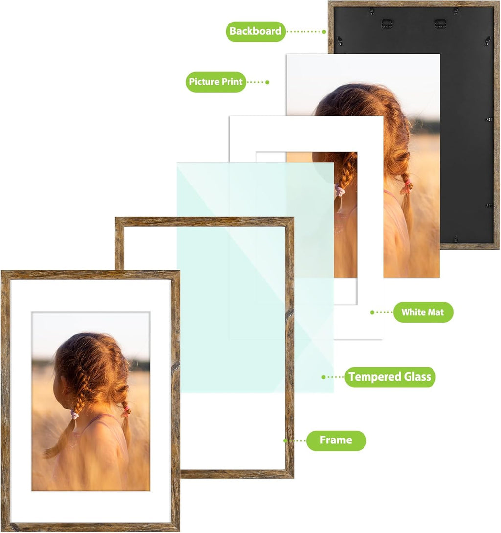 Golden State Art, 16x24 Picture Frame With Mat for 12x18 - High Definition Glass Wall Mounting Horizontal Vertical Display (Light Brown, 1 Pack)