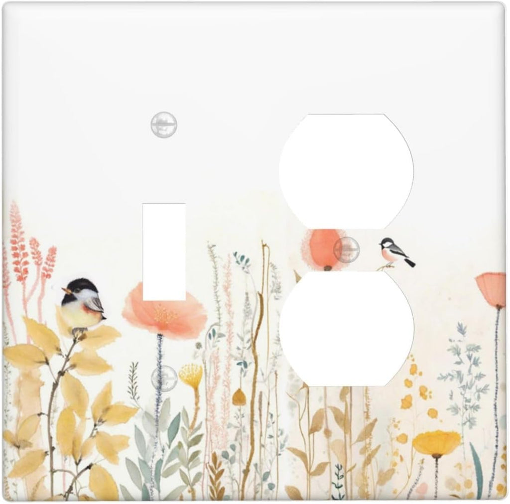 Wallplates Colorful Floral Watercolour Cuddly Bird 1 Toggle 1 Duplex Switch Plate Electrical Gfci Faceplate Decorative Light Switch Covers For Bed Room Living Room Decor