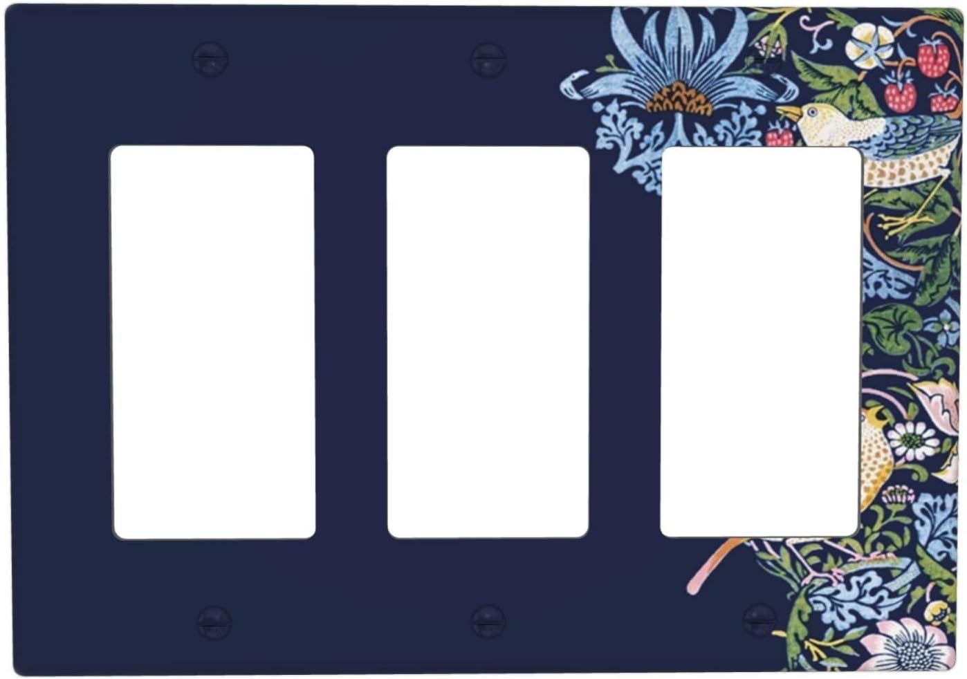 Decorative Outlet Covers Vintage Blue Morris Strawberry Thief Bird Flower 3 Gang Wall Plate Triple Rocker Light Switch Cover Plate Jumbo Electrical GFCI Faceplate