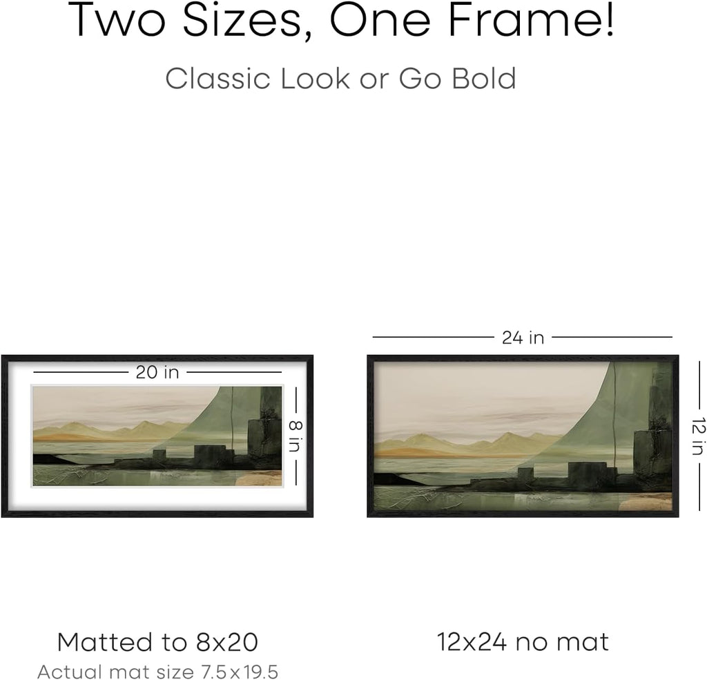 Homeforia 12x24 Black Wood Picture Frame, High End Oak 12x24 Poster Frames with Mat 8x20 Photo, 12 x 24 Black Wooden Frames Matted to 8 by 20, 24x12 Panoramic Frame, Tempered Glass, Wall Kit, Set of 1